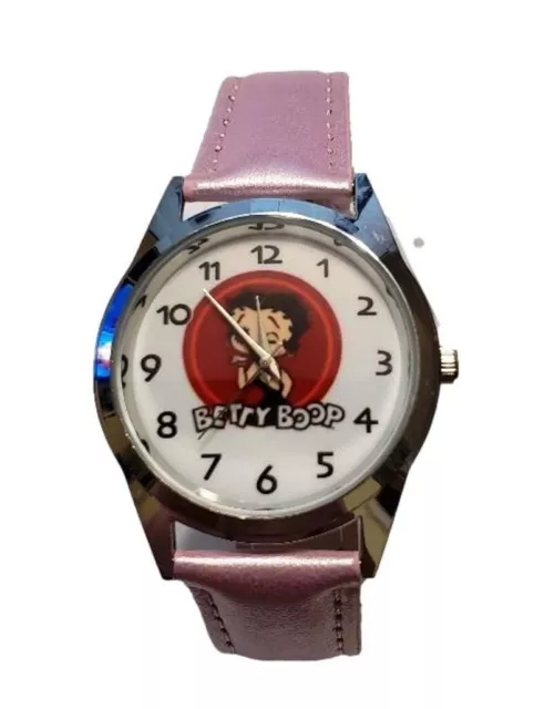 Betty Boop Cartoon Character Quartz Pink Leather Band Wrist Watch