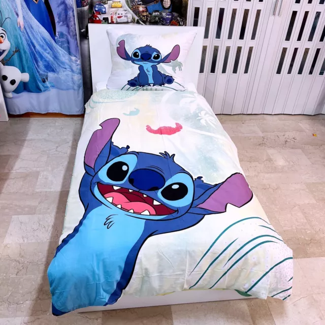 Disney Stitch Blu Set Letto Singolo Copripiumino 140x200cm Biancheria in Cotone