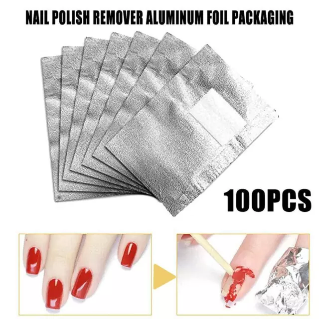 100 × Nail Art Aluminium Foil Soak Off Acrylic GelPolish Nail Wraps Remover UK