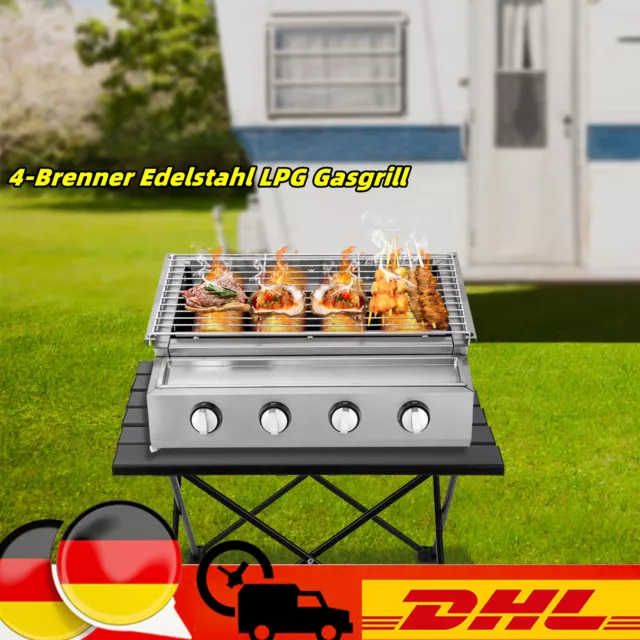 4-Brenner Edelstahl LPG Gasgrill Gasbräter Gastro Tischgrill Petrol BBQ Grill