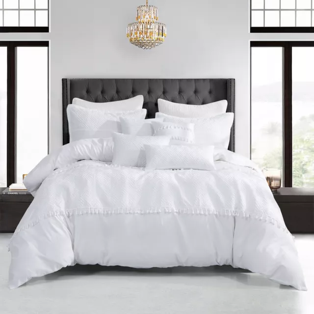 HIG 7 Pieces White Jacquard  Luxury Retro Style Comforter Set-Queen King Size