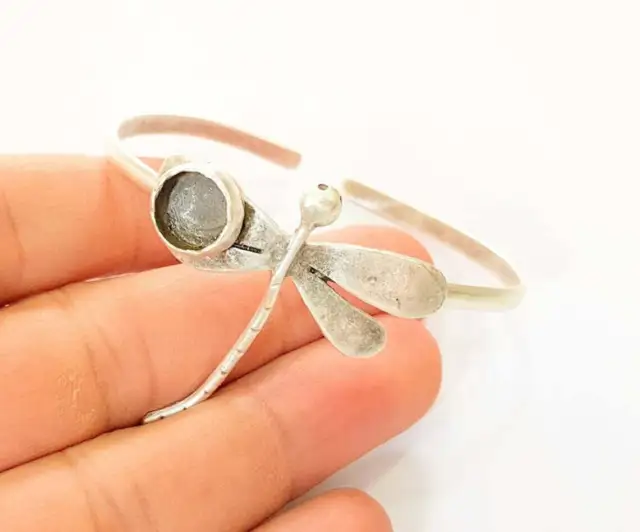 Dragonfly Silver Bracelet Blanks Cuff Adjustable Antique Silver Brass G8193