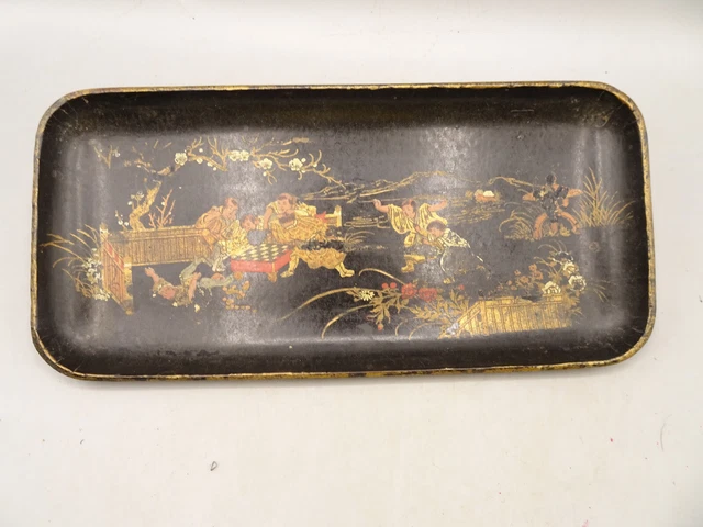 Boite carré + plateau en carton bouilli, décor asiatique. - Lot 213