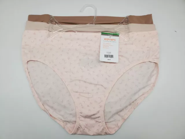 WARNERS 3-Pack Womens Medium Large Hi Waist No Pinching Panties Beige Ivory Pink