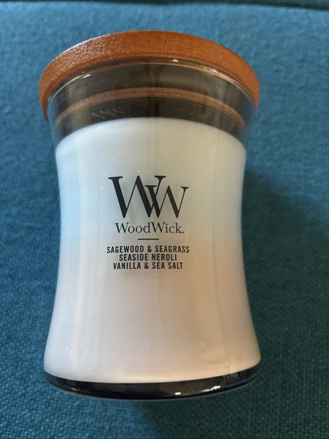 WoodWick Candle Media Sagewood & Seagrass - Candela Profumata Con Stoppino In Legno, 275g
