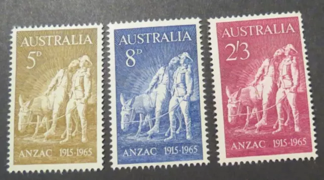 1965-1915 Anzac Gallipoli 5D, 8D 2/3- Set X 3 Fresh Mint Mnh Mu Australia  Stamp