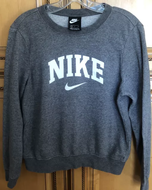 Nike Swoosh Women's Size Small Sweatshirt Sportswear Logo Fleece Dark Gray White