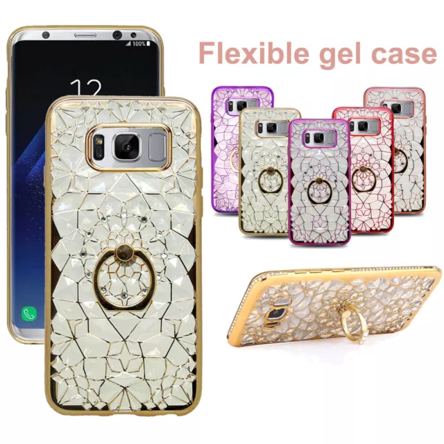 For Samsung Galaxy S8 S6 J3 J5 2016 Silicone Case Ring Stand Holder Phone Cover