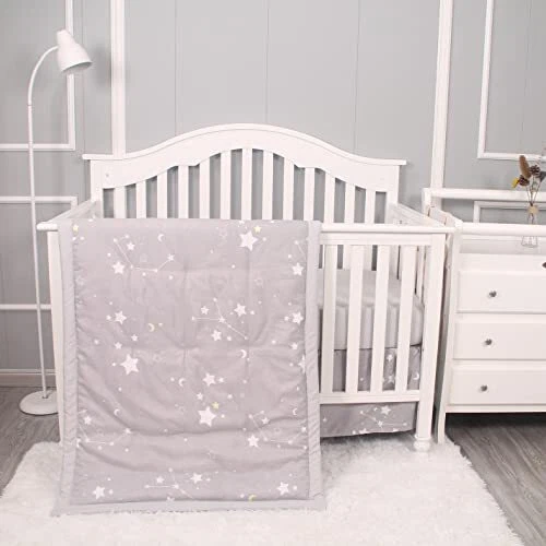 3 Piece Crib Bedding Set for Baby Boys Girls, Classic Nursery Bedding