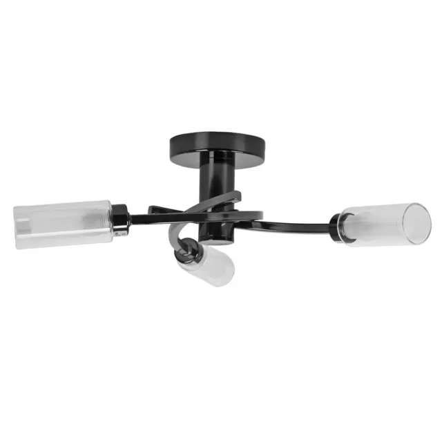 Modern Black Chrome Semi Flush Ceiling Light Glass Cylinder Shades Swirl Lamp