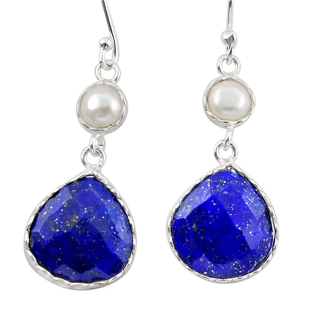 Wholesale Jewelry 11.34cts Checker Cut Lapis Lazuli Dangle Earrings Y23445