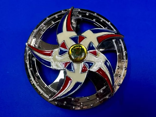 HUGE Spinning Star Cutout White Blue Red Round Spinner Style Cutout Belt Buckle 3