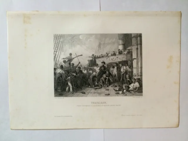 Gravure Thiers L'amiral Magon Au Combat A Trafalgar 1861 Napoleon Tres Bon Etat