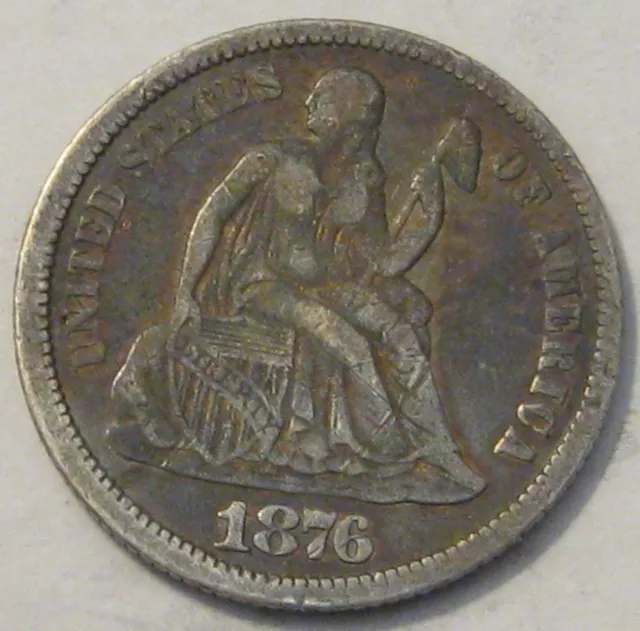 1876-Cc Seated Liberty Silver Dime, Fine!!!!!  $4.19 Shipping!!!!