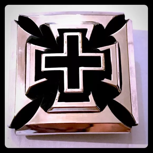 King Baby Studio Iron Cross Belt Buckle, 3" Square Die Cast Black/Chrome Metal!