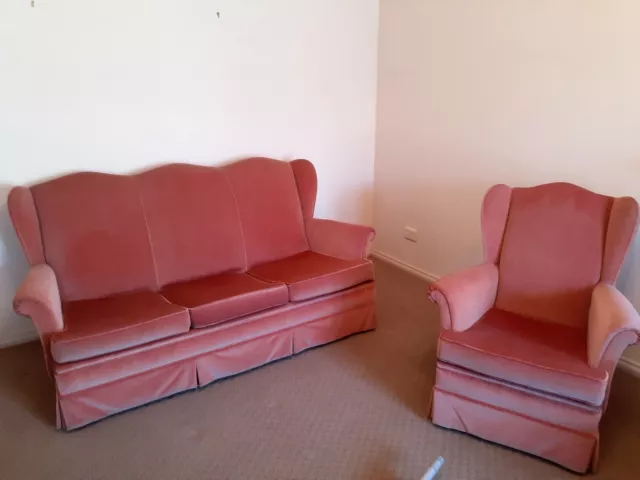 Pink Velvet Lounge Suite 3 Seater Sofa plus 2 Single Armchairs