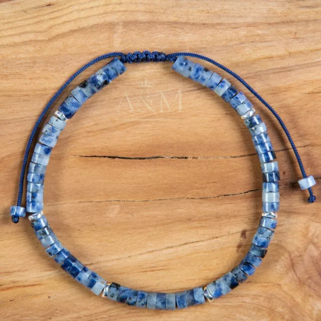 Dainty Blue Jasper Bracelet Summer Jewellery Adjustable Beaded Bracelet Gift UK