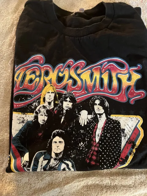 Aerosmith World Tour Size XL Black T Shirt Vtg Classic Rock Band Merch VERY NICE