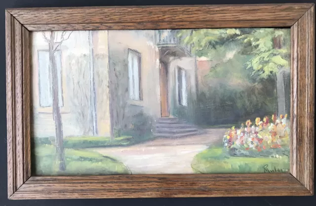 Tableau Peinture Originale Acienne Huile P MULER  Paysage Maisons Jardin XIXe