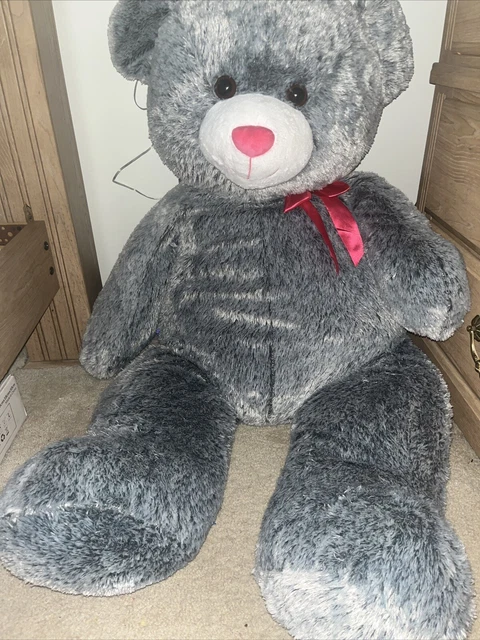Valentine's Day 3XL Grey Bear Jumbo Plush Pink Bow ( 3 1/2 Feet Tall)