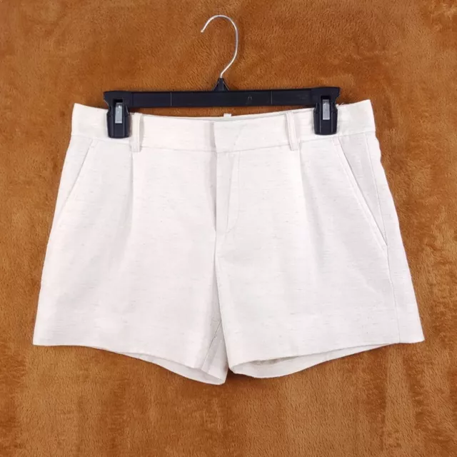 VINCE Womens Shorts Size 2 Cream Pleated Cotton Linen Blend Twill Pockets