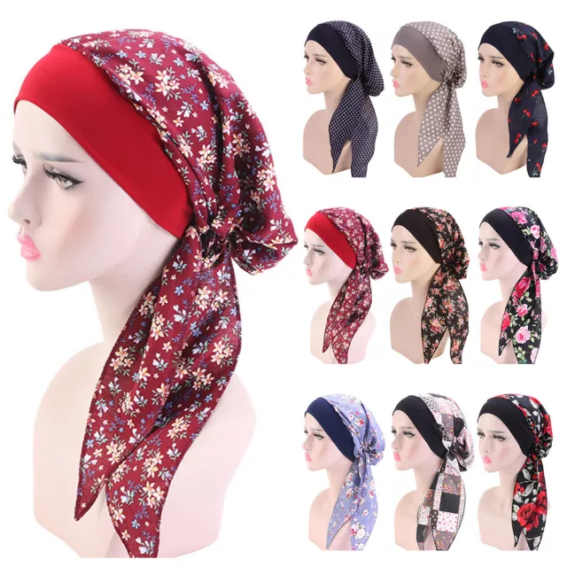 UK Muslim Turban Hijab Cancer Head Scarf Chemo Hair Loss Hat Pre-Tied Headwear