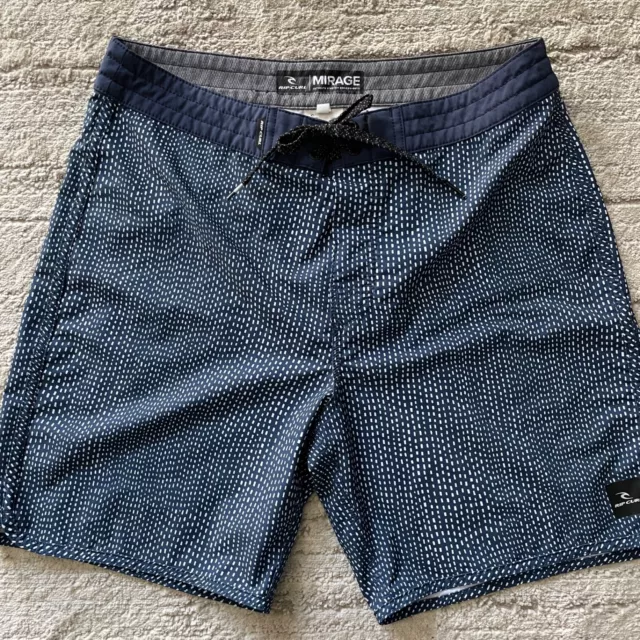 RIP CURL MIRAGE Mens Boardshorts Sz 31 Surf Swimwear Board Shorts Blue White Dot