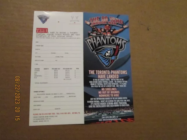 AFL Toronto Phantoms Vintage Defunct Circa 2001 Logo Season Ticket Brochure