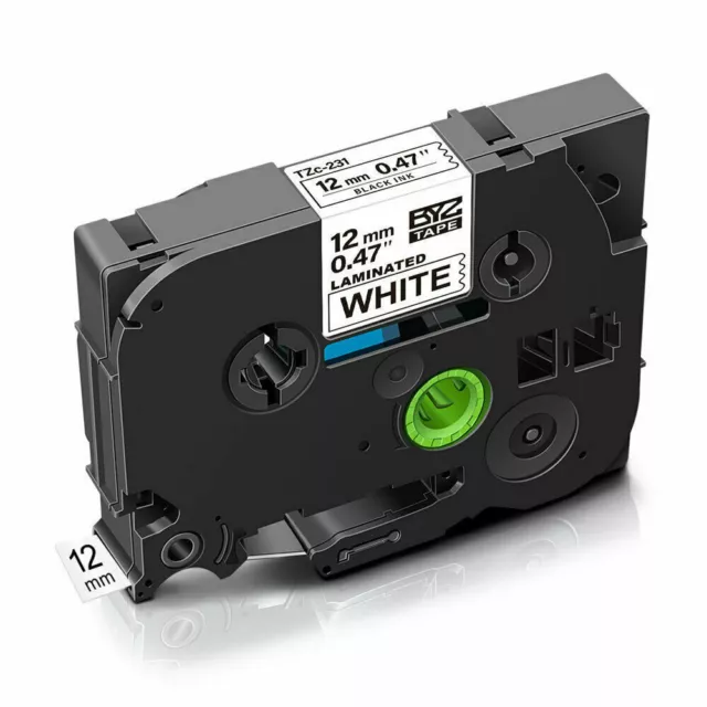 Label Tape Fits For TZe-231 TZ231 Brother P-Touch PT580c PT1000 12mm Black/White