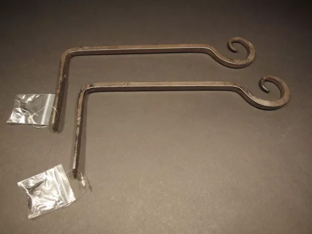 2 Antique Vintage Style Blacksmith Forged Iron Hook Plant Lantern Hanger
