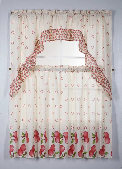 ECM. Printed Kitchen Curtain Valance Set Swag Drapes