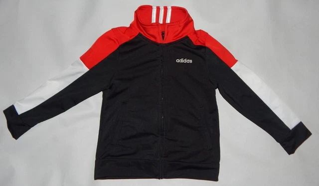 Adidas Boys Size 3T BlackRed/White  Long Sleeve Zipper Warm-Up Track Jacket EUC
