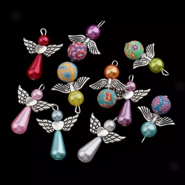 10pcs Pearl Clay Angel  Fairy Charms Pendants for Jewelry Making Crafts