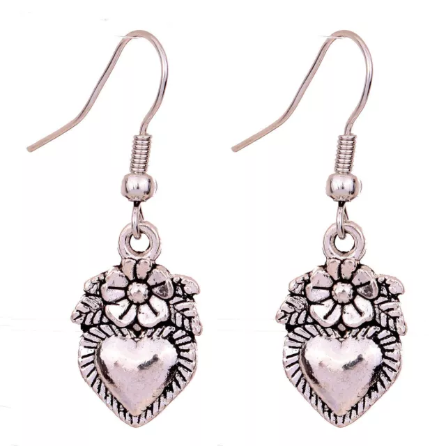 Great New Designer Inspired Tibetan Silver Heart Charm Dangle Drop Earrings 2