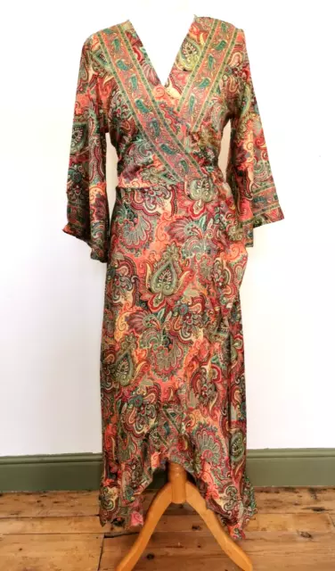 Pink Long Wrap Dress vintage Maxi silk style 18 20 Boho Hippy festival XL Plus s