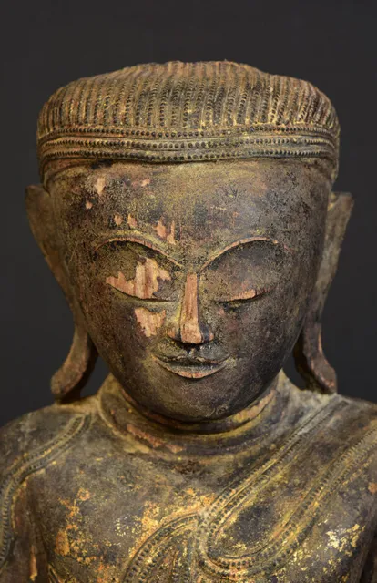 17th - 18th Century, Shan, Antique Burmese Wooden Seated Buddha 2