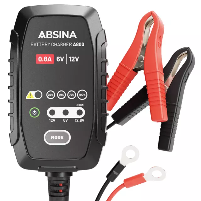 ABSINA Motorradbatterie Ladegerät - Motorrad Erhaltungsladegerät für 6V & 12V