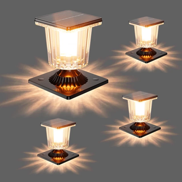 Remote Control Solar Post Cap Lights - 4 Pack - Garden Decor