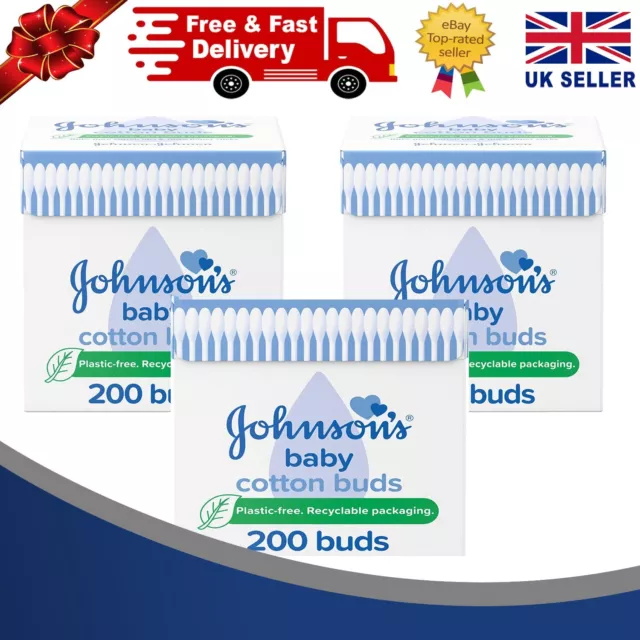 Johnsons Baby Pure Cotton Buds Naturally Absorbent & Gentle 200 - Pack of 3