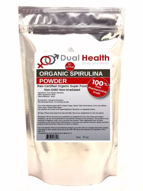 Organic Spirulina (8 oz)Powder USDA Chlorophyll Non-GMO Non-Irradiated Protein