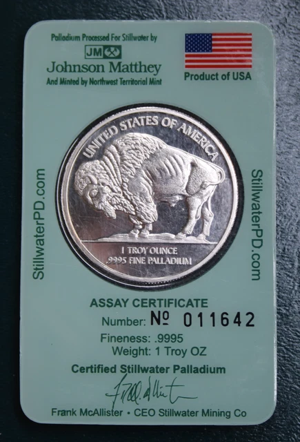 2005 Palladium Buffalo 1 Oz. Lewis & Clark Stillwater, Johnson Matthey Sealed #2