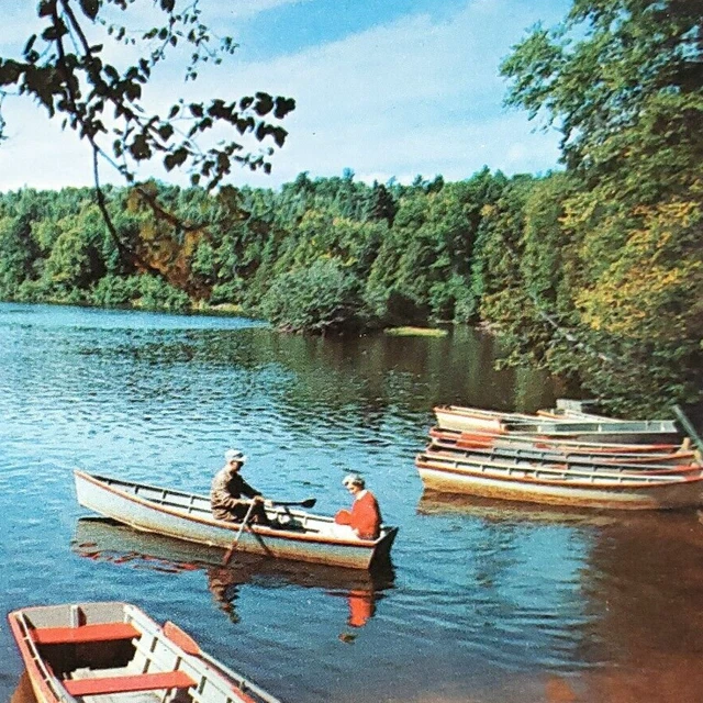 Tahquamenon Falls Boat Couple Postcard 1950s Michigan Upper Peninsula Art A2490