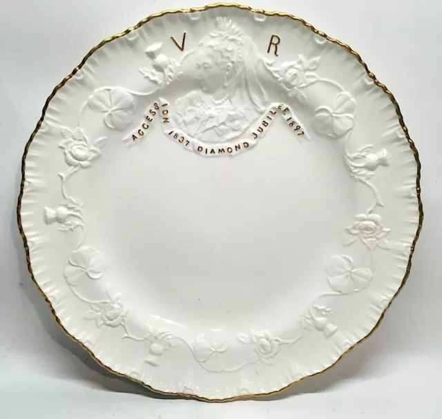 SPODE QUEEN VICTORIA DIAMOND JUBILEE 1897 COMMEMORATIVE PLATE w THISTLE ROSE