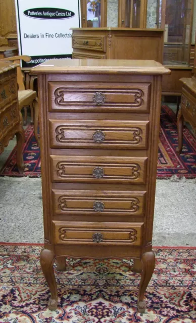 Louis XV Style Vintage French Carved Oak Narrow Chest of 5 Drawers!  - (00673)