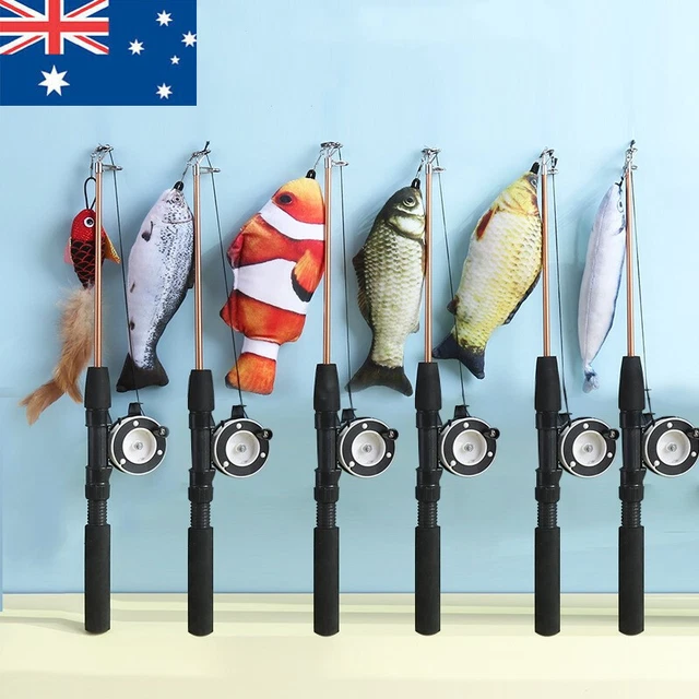 Fishing Rod Cat Toy Plush Fish Teaser Wand Stick Cats Kittens Interactive Toys