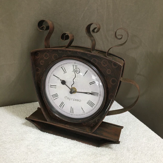 Brown Metal Kitchen 3D Clock Designed as Cup of Coffee Diner Coffee Shop Working