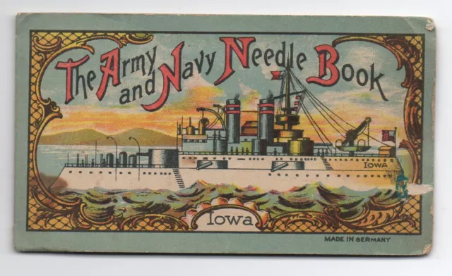 1920s Army & Navy Needle Book showing the USS Iowa and Eagle