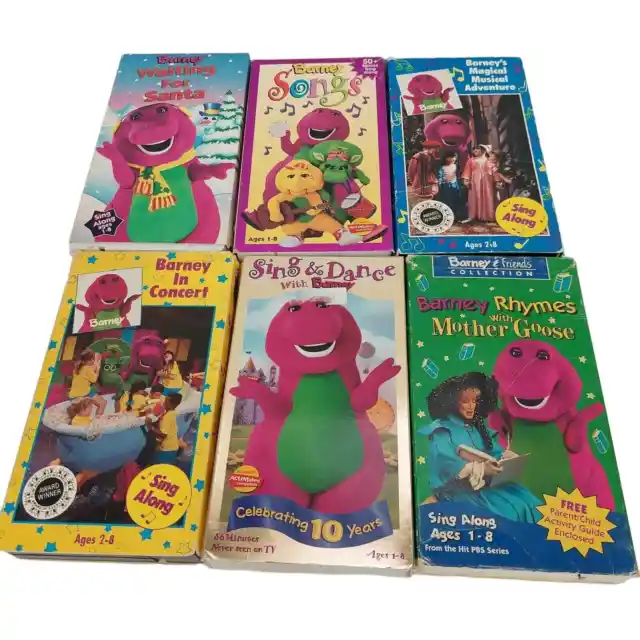 BARNEY VHS LOT Of 6 Musical, Sing and Dance, Mother Goose, Concert ...