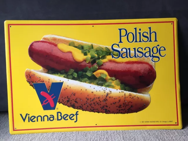 Vienna Beef Polish Sausage Metal Tin Sign 23x35 Advertising 1996 Chicago Hot Dog