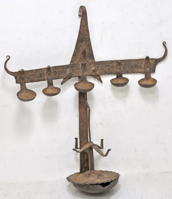Antique Iron Wall Décor Diya Light Lamp Original Old Hand Crafted
